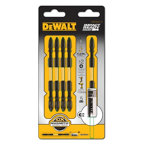 Bộ 5 mũi bắn vít 4 cạnh PH2 dài 110mm có nam châm trợ lực Dewalt DWA2SD110