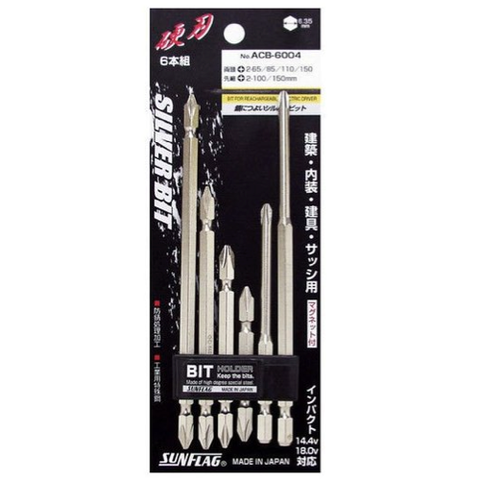 Bộ 6 mũi bắn vít bake 4 cạnh Ph2 Nhật Bản Sunflag ACB-6004