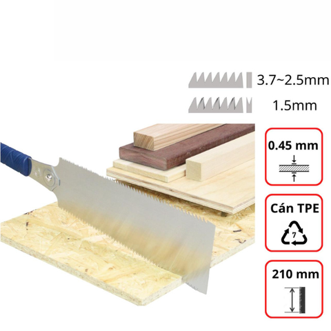 Cưa cắt mộng gỗ 2 mặt lưỡi cán nhựa xanh TPE 210mm Razor Saw Gyokucho RZ665