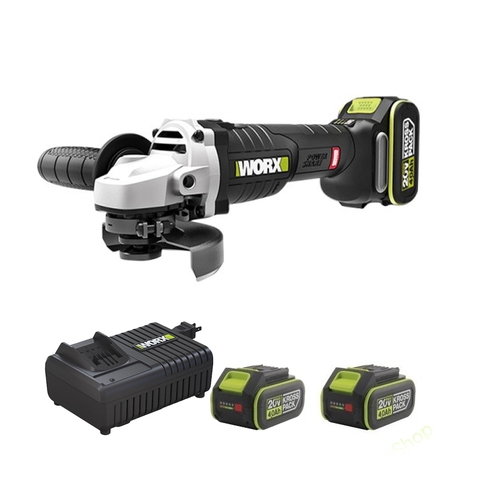 Máy mài góc 100mm pin 20V, 3 tốc độ Worx WU806 ( 2 pin 4.0Ah, 1 sạc 6Ah)
