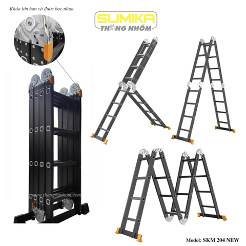 Thang nhôm gấp đa năng 4 đoạn dài 4.58m SUMIKA SKM204 New