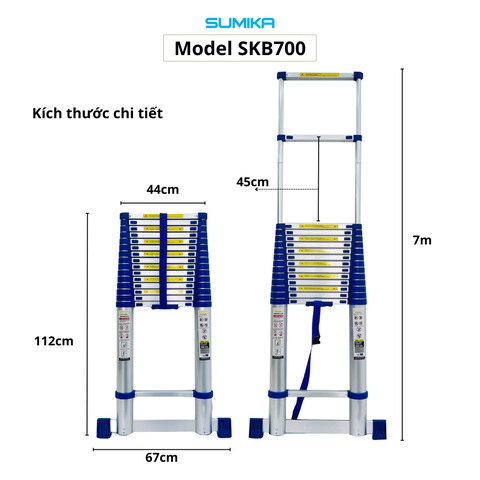 Thang nhôm rút đơn 7m đai xanh SUMIKA SKB700